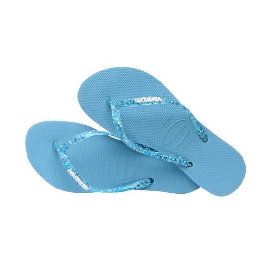 Imagem de Sandálias havaianas feminina slim logo metallic azul tranquilidade 33/34