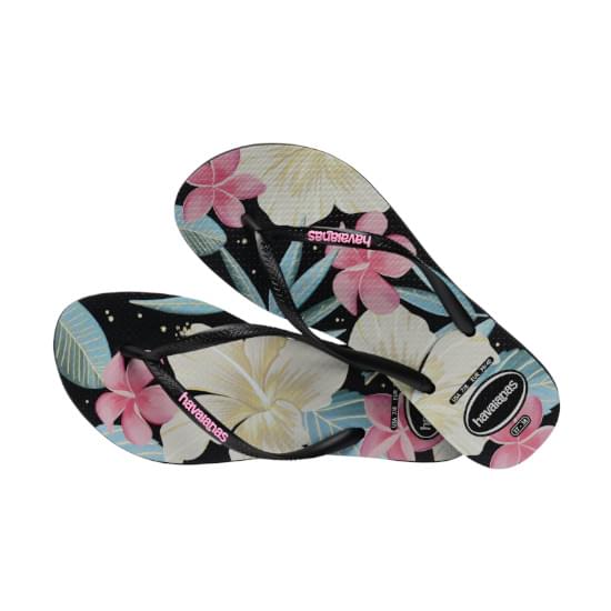 Imagem de Sandália havaianas feminina slim floral preto/rosa 33/34