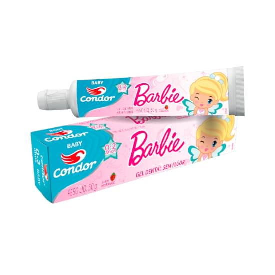 Imagem de Gel dental sem flúor morango barbie baby condor baby caixa 50g