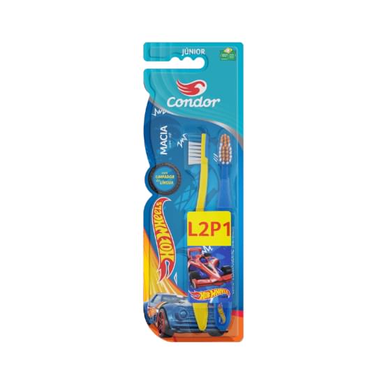 Imagem de Escova dental macia hot wheels condor júnior cabeça p leve 2 pague 1 unidade