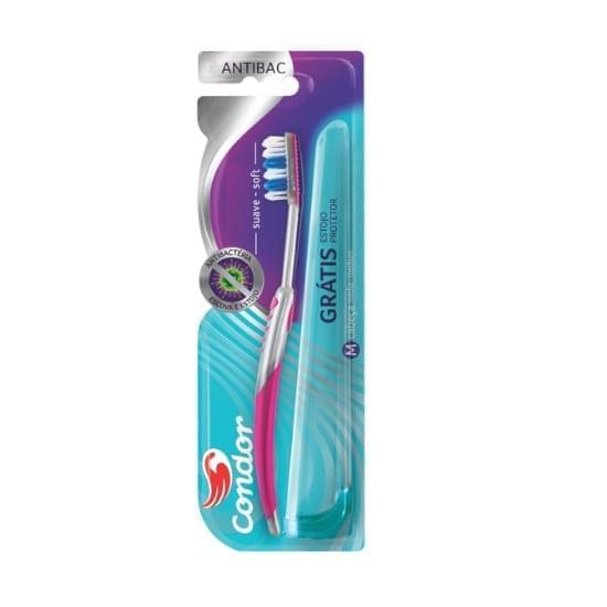 Imagem de Escova dental condor antibac extra macia com limpador de língua e estojo protetor ref. 3258-3