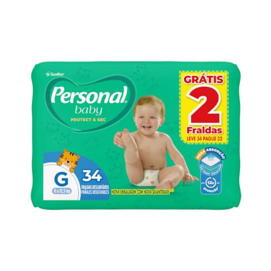 Imagem de Fralda infantil personal baby mega tamanho g | leve 34 pague 32 unidades