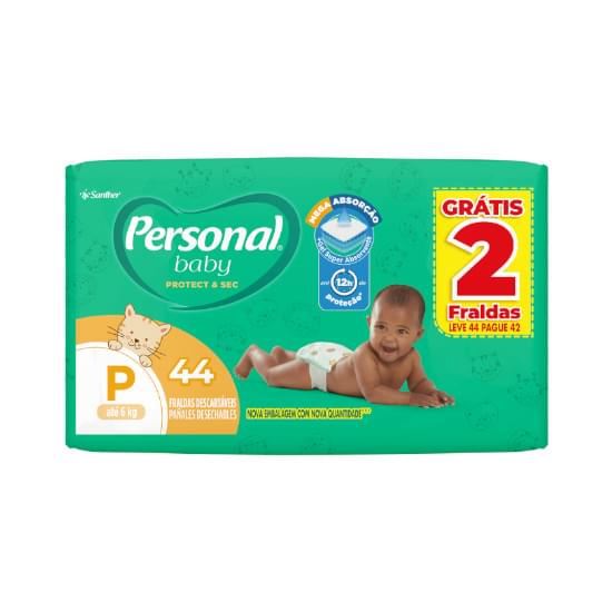 Imagem de Fralda infantil personal baby protect & sec mega tamanho p | leve 44 pague 42 unidades