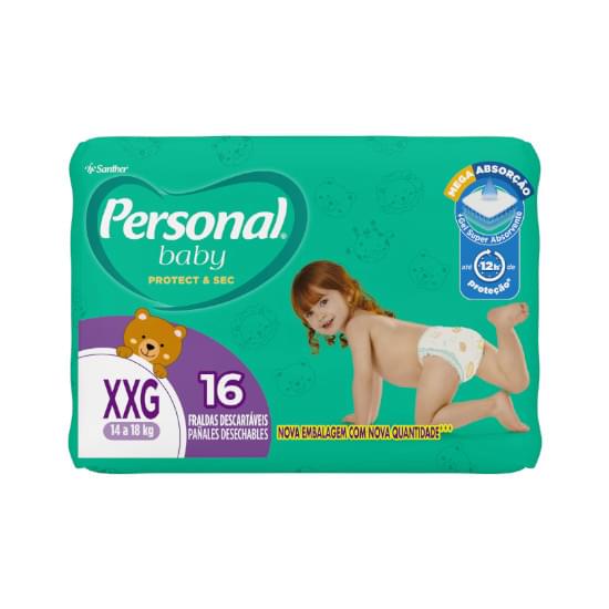 Imagem de Fralda infantil personal baby protect & sec jumbo tamanho xxg | com 16 unidades