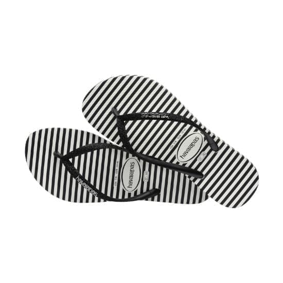 Imagem de Sandália havaianas feminina slim glitter stripes branco/preto 33/34