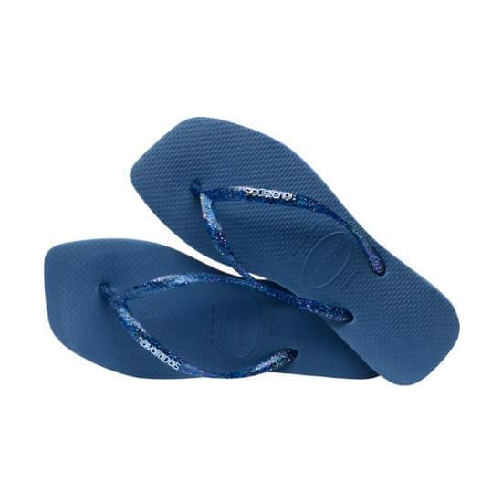 Imagem de Sandália havaianas feminina slim  square logo metallic azul comfy 33/34