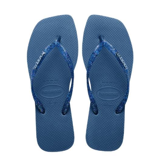 Imagem de Sandália havaianas feminina slim  square logo metallic azul comfy 37/38