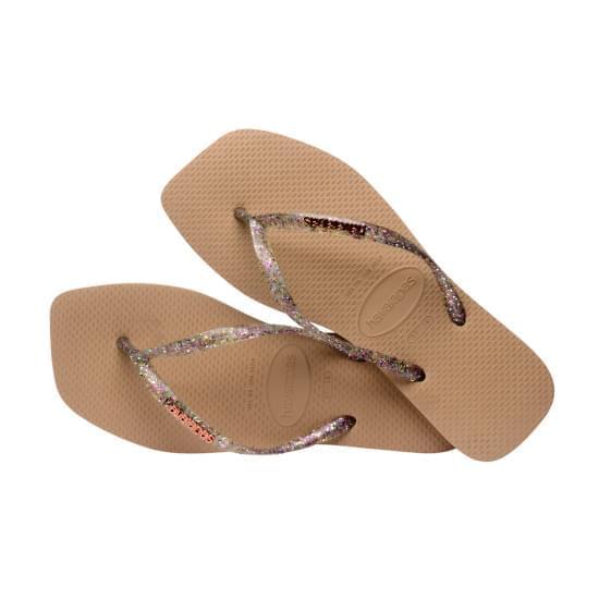 Imagem de Sandália havaianas feminina slim  square logo metallic rose gold 37/38