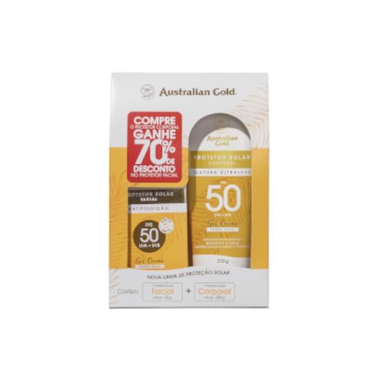 Imagem de Australian gold kit protetor solar corporal gel creme fps-50 200g + protetor solar facial gel creme fps-50 50g 70%off