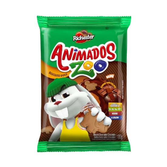 Imagem de Minibiscoito doce chocolate richester animados zoo pacote 100g