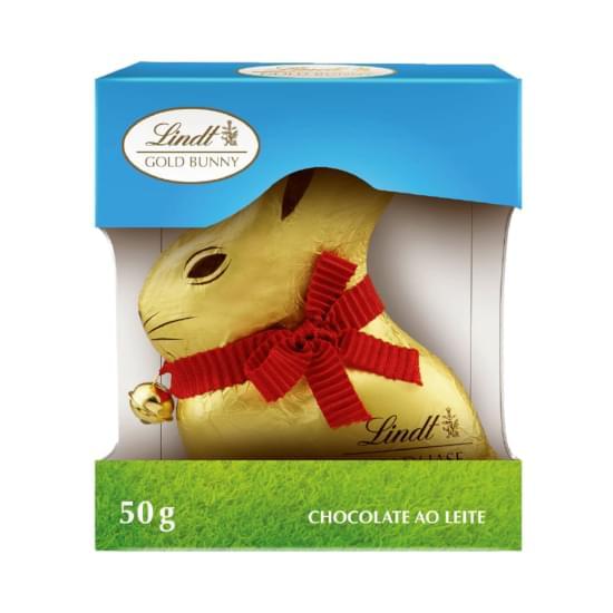 Imagem de Coelho de chocolate ao leite lindt gold bunny caixa 50g