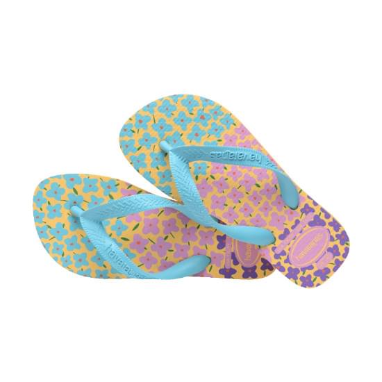 Imagem de Sandália havaianas infantil kids flores amarelo cajá/azul tradicional 25/26