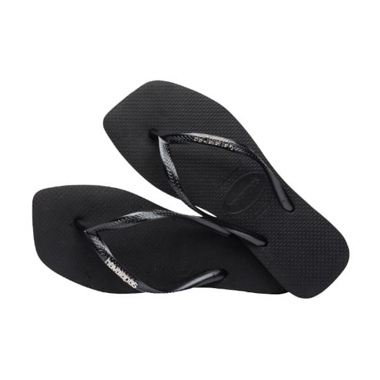 Imagem de Sandália havaianas feminina slim  square logo metallic preto/prata 33/34