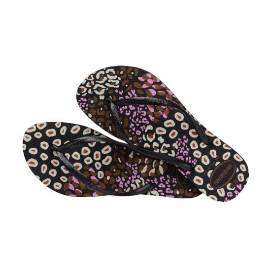 Imagem de Sandália havaianas feminino slim animals preto/pink lemonade 35/36