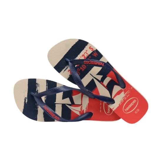 Imagem de Sandalia havaiana masculino top nautical bege palha/marinho/vermelho rubi 41/42