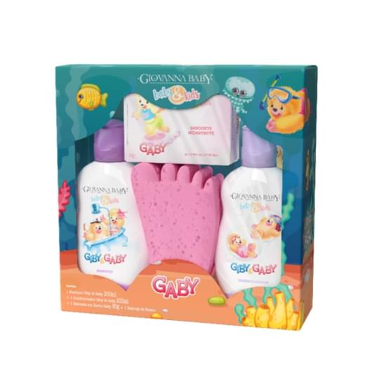 Imagem de Kit infantil giovanna baby gaby hora do banho shampoo 200ml + condicionador 200ml + sabonete em barra 90g + 1 esponja de banho rosa