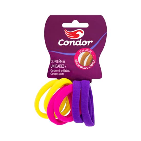 Imagem de Elásticos largo para cabelo condor sem metal coloridos com 6 unidades