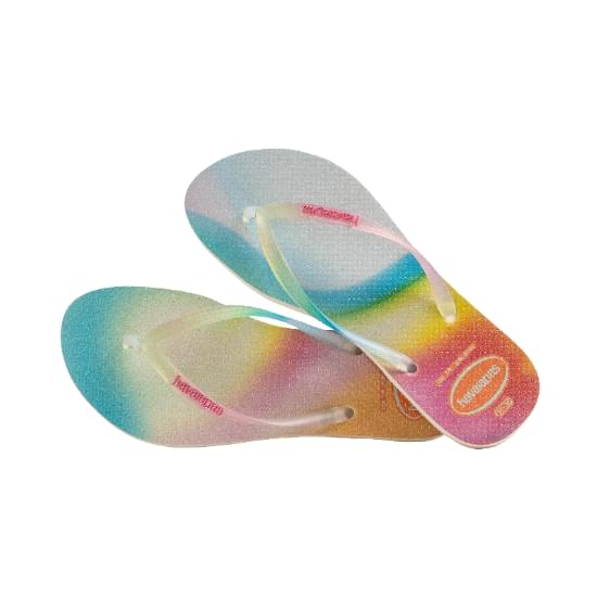 Imagem de Sandália havaianas feminina slim metalic rainbow bege palha 33/34