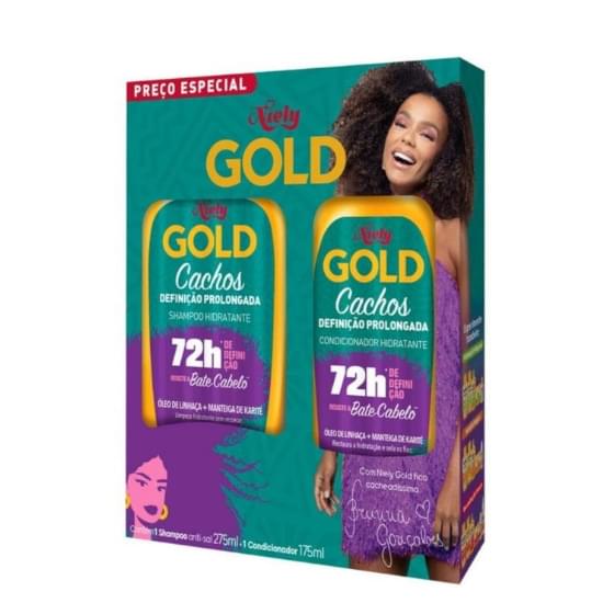 Imagem de Kit shampoo 275ml + condicionador 175ml niely gold cachos definição prolongada