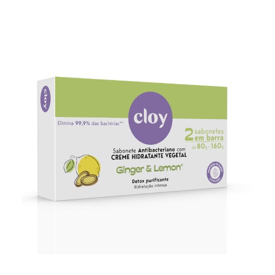 Imagem de Pack sabonete barra antibacteriano vegetal ginger & lemon cloy detox purificante caixa 2 unidades 80g cada