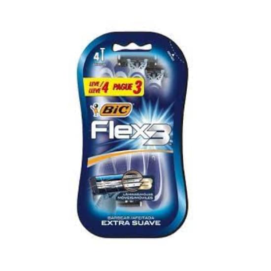 Imagem de Aparelho descartável para barbear extra suave bic flex 3 azul leve 4 pague 3 unidades