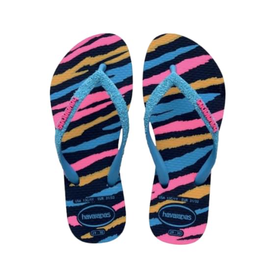 Imagem de Sandália havaianas feminina kids slim glitter ii marinho/turquesa 29/30