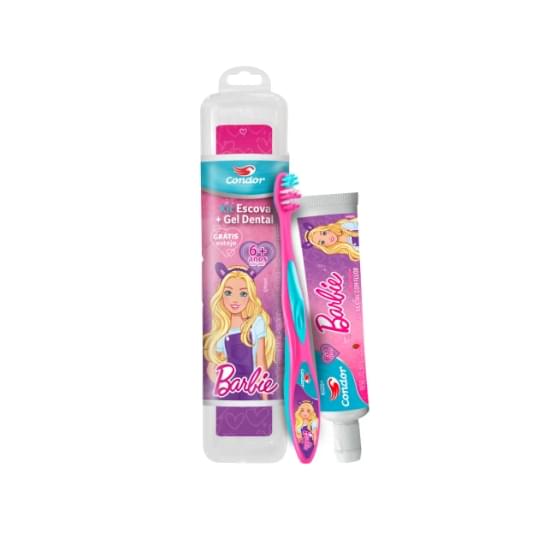 Imagem de Condor kit infantil kids barbie escova + gel dental + estojo grátis