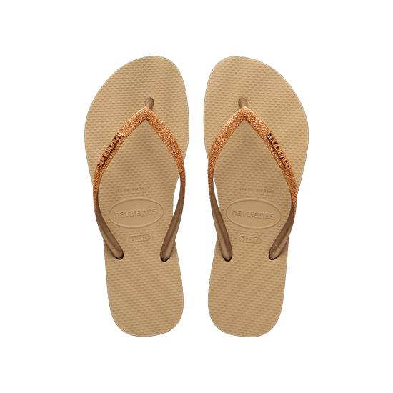 Imagem de Sandalia havaiana feminina slim glitter ii areia/dourado claro metalico 35/36