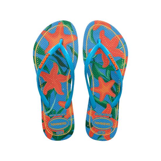 Imagem de Sandalia havaiana feminina slim tropical turquesa 33/34