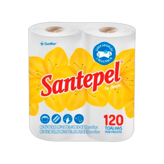 Imagem de Toalha de papel folha dupla santepel multiuso pacote 2 unidades com 60 folhas cada