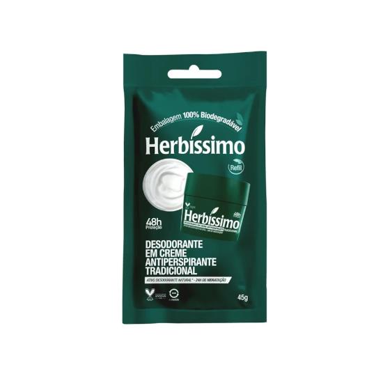 Imagem de Desodorante creme antitranspirante tradicional herbissimo sachê refil 45g