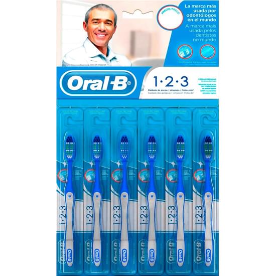 Imagem de Escova dental oral-b 1-2-3 limpeza brilhante | com 6 unidades