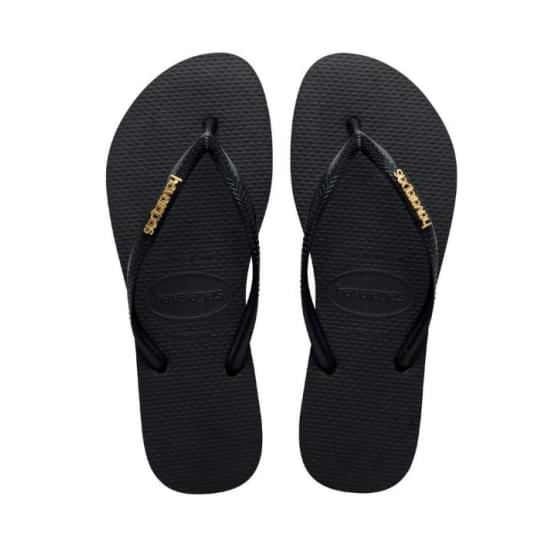 Imagem de Sandálias havaianas feminina slim logo metallic preto/dourado 33/34