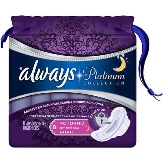 Imagem de Absorvente noturno always com abas platinum collection | com 8 unidades