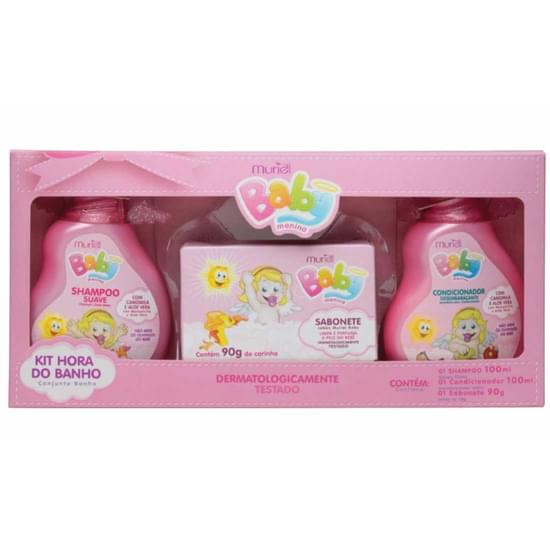 Imagem de Kit banho muriel baby menina hora do banho shampoo, condicionador e sabonete em barra 100ml 90g