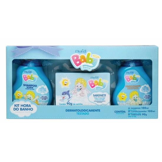 Imagem de Kit banho muriel baby menino hora do banho shampoo, condicionador e sabonete em barra 100ml 90g