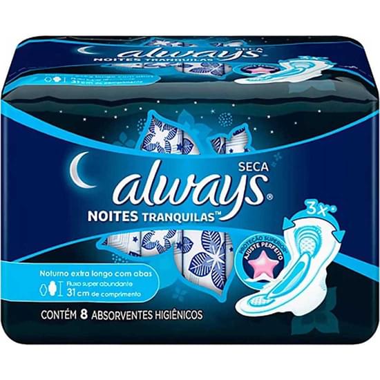 Imagem de Absorvente noturno always com abas noites tranquilas seca | com 8 unidades