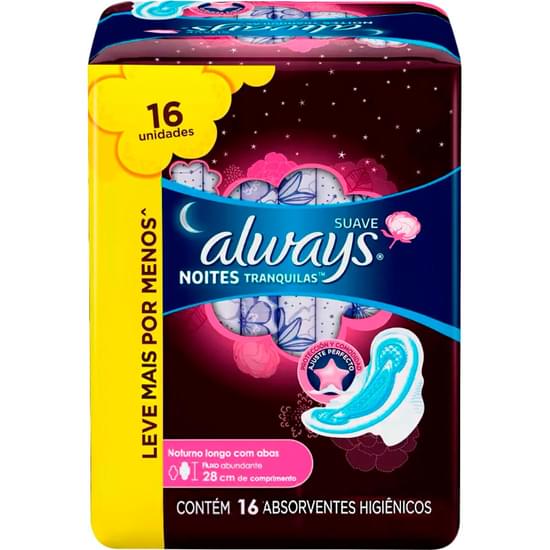 Imagem de Absorvente noturno always com abas noites tranquilas suave leve 16 pague 14 unidades