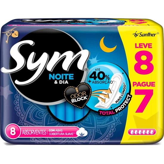 Imagem de Absorvente noite e dia sym com abas total protect suave leve 8 pague 7 unidades