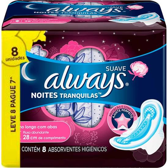 Imagem de Absorvente noturno always com abas noites tranquilas suave com 8 unidades