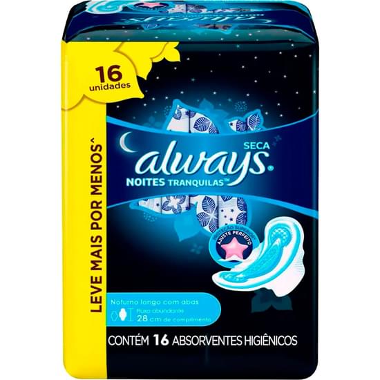 Imagem de Absorvente noturno always com abas noites tranquilas seca leve 16 pague 14 unidades