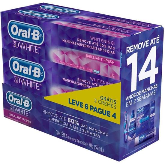 Imagem de Creme dental oral b 3d white brilliant fresh 70g leve 6 pague 4 unidades