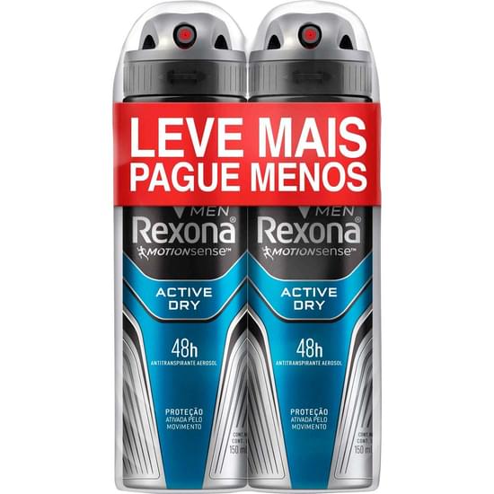 Imagem de Desodorante aerosol masculino rexona active dry 90g | com 2 unidades preço especial