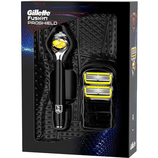 Imagem de Kit gillette liga da justiça aparelho de barbear cartucho, gel de barbear 71g e necessaire