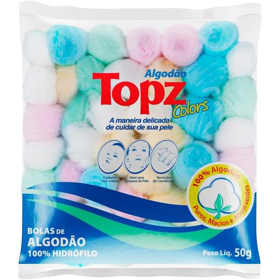 Imagem de Algodão bolas topz coloridas pacote 50g