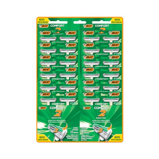 Imagem de Aparelho descartável para barbear bic comfort 2 verde sensitive display com 12 blister de 2 unidades cada