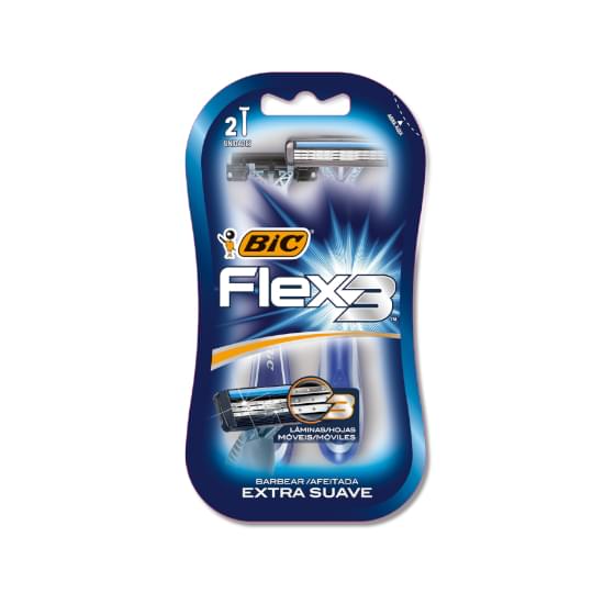 Imagem de Aparelho descartável para barbear extra suave bic flex 3 azul 2 unidades