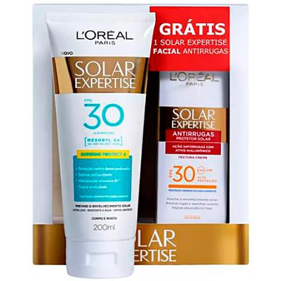 Imagem de Protetor solar expertise loreal fps 30 200ml grátis protetor solar facial fps 30 antirrugas 80g