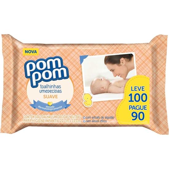 Imagem de Toalha umedecida infantil pom pom suave leve 100 pague 90 unidades