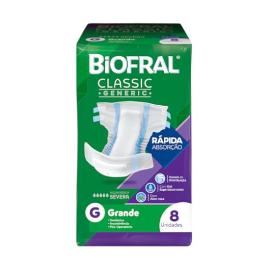 Imagem de Fralda geriatrica biofral classic g 8 unidades